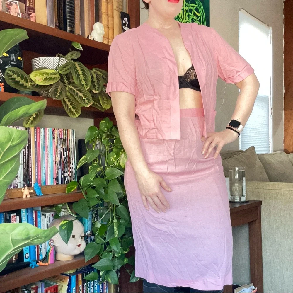 Vintage Pink Two-Piece Pencil Skirt Set